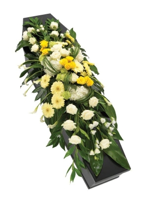 Yellow and White Casket Tribute