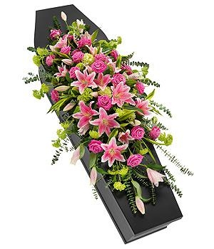 Pink Rose and Lily Casket Tribute