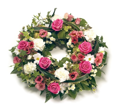 Loose Wreath: Leaf Edging  Pink and White